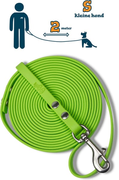Miqdi hondenriem - BioThane – lichtgroen – 2 meter lang – 9mm breed – XS/S – kleine hond