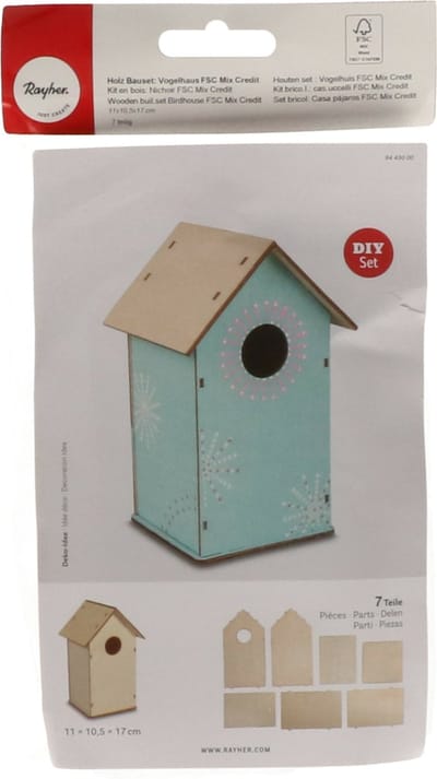Rayher hobby/knutselen Vogelhuisje om zelf te bouwen - 2x - Hout - DHZ pakket - 17 cm