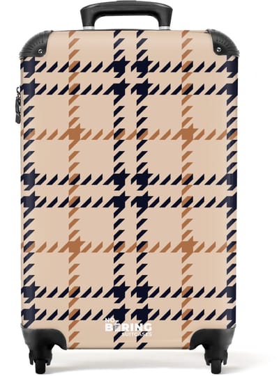 NoBoringSuitcases.com - Koffer dames - Beige ruitpatroon met visgraatlijnen in zwart en bruin - Past binnen 55x40x20 cm en 55x35x25 cm - Trolley handbagage vrouwen - Valiezen met wieltjes volwassenen - Reiskoffer op wielen - Rolkoffer lichtgewicht