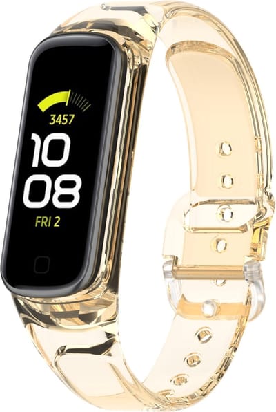 By Qubix - smartwatch bandje - Compatible Samsung bandje - Doorzichtige TPU band (zon verkleurend) - Transparant geel - Geschikt voor Samsung Galaxy Fit 2