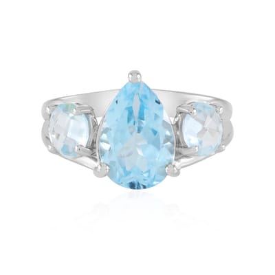 Cavill - Zilveren Ring met Hemelsblauwe Topaas 5,3 ct - 925 Sterling Zilver Platina Verguld - Peervormige Topaas - Elegante Ringen Dames