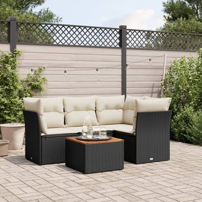 vidaXL - 5-delige - Loungeset - met - kussens - poly - rattan - zwart