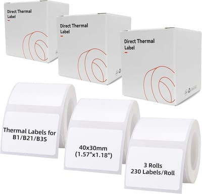 Witte Waterdichte Thermaal Etiketten 40x30mm voor Labelprinters - 3 Rollen