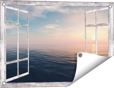 Gards Tuinposter Doorkijk Zee Water tijdens Zonsondergang - 60x40 cm - Tuindoek - Tuindecoratie - Wanddecoratie buiten - Tuinschilderij
