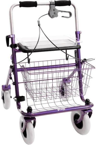 Rollator 43 cm zitbreedte - Premis Provo - Tot 120 kg - In hoogte verstelbaar - Duwbeugel - Met één hand te bedienen - Linkshandig - Paars