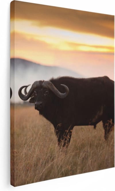 Artaza Canvas Schilderij Dierenkop Buffel - 30x40 cm - Klein - Wanddecoratie Wilde Dieren - Muurdecoratie Afrikaans - Kamer Accessoires Woonkamer