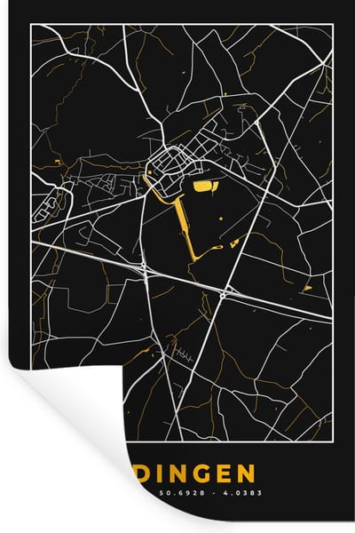 Muurstickers - Sticker Folie - Kaart - Edingen - Goud - Plattegrond - Stadskaart - 20x30 cm - Plakfolie - Muurstickers Kinderkamer - Zelfklevend Behang - Zelfklevend behangpapier - Stickerfolie