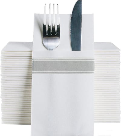 Famanu - Linnenlook Servetten met Bestekvak – 50 stuks 40x40 cm – Zilver – Luxe Servetten voor Tafel Decoratie