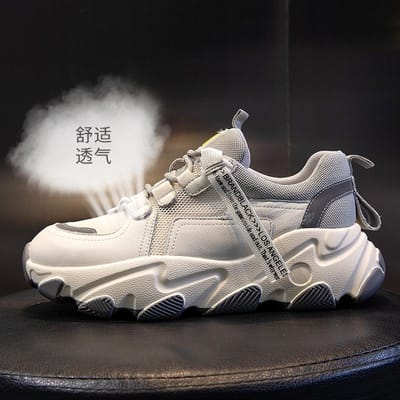 Echt Lederen Papa Schoenen Lente Nieuwe Dames Alles-match Sportschoenen Dames Casual Dikke Zool Ademend Binnenin Hoogteverhogend Damesschoenen 38 gray