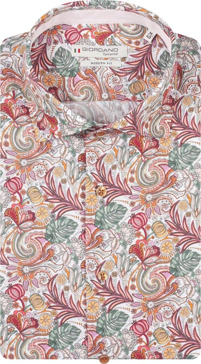 Giordano – Locarno – Heren Overhemd – Semi cutaway kraag - Bloemenprint Overhemd - Fuchsia – 617870-50