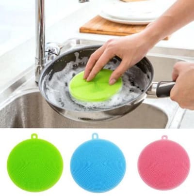 Handige & duurzame siliconen schuurspons - Blauw, roze en groen - 3 stuks