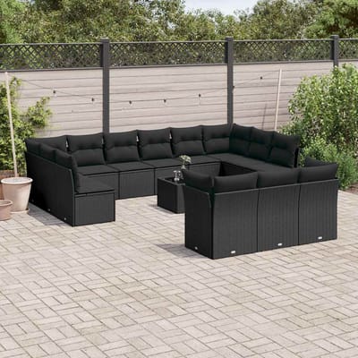 vidaXL - 14-delige - Loungeset - met - kussens - poly - rattan - zwart