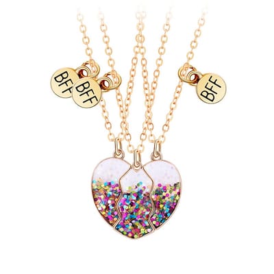 Bixorp Friends BFF Ketting voor 3 met Glitter Hartje Goudkleurig - Regenboog Vriendschapsketting - Best Friends - Meisjes