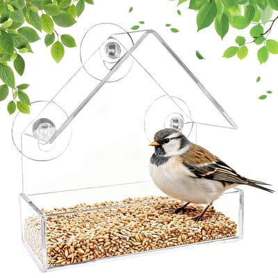 Allecto - Venster Vogelvoederdispenser - Transparant - Vogelhuisje met Zuignap - Geschikt voor Vinken en Roodborstjes - Grote Acryl Vogelvoederstat...
