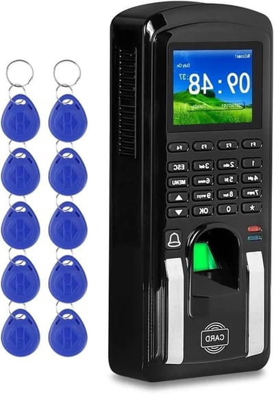Biometrisch Toegangscontrolesysteem - Tijdregistratie Machine - Toegangscontrole Kantoor - 3 Identificatiemethoden - 190x80x33mm - Zwart