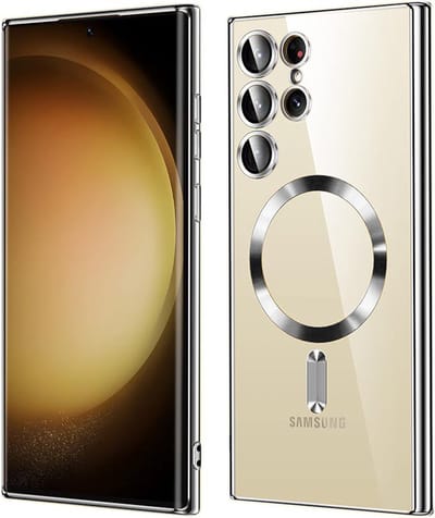 Hoesje geschikt voor Samsung Galaxy S23 Ultra - Techsuit Luxury Crystal Back Cover - Geschikt voor MagSafe - Transparant/Zilver