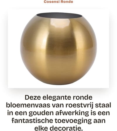 Dailygoods- Bloemenvaas Ronde Roestvrij Staal - Kleine Vaas - Decoratie - Bruiloften - Kantoor - Afmetingen 14 x 12 x 8,2 cm