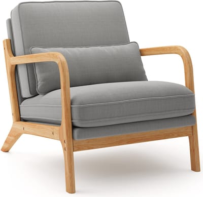 Xbro Fauteuil - Comfortabele Design met Houten Frame - Enkel Zetel - 65 x 82 x 75 cm - Lichtgrijs