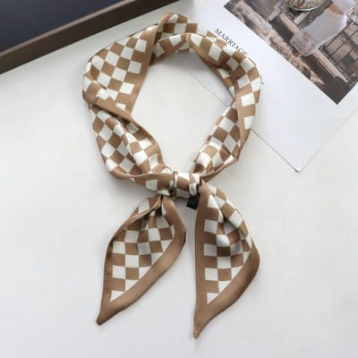 Lente/Zomer Schakakbord Print Lint Blouse Met Bijpassende Sjaal Voor Dames Klassieke Dunne Neckerchief Decoratieve Imitatie Zijde Hoofdband gray