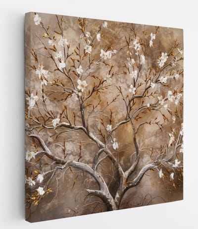 Saammp Canvas Schilderij - boom met witte bloesem - Abstract - 20x20 - Foto op canvas - Wanddecoratie - Muurdecoratie Woonkamer - Slaapkamer decoratie - Canvas Print