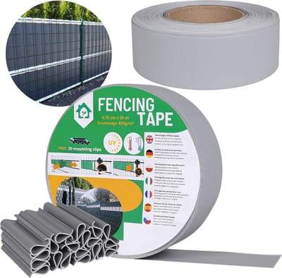 Schaduwrijke Vlechtband Hekwerk, beschermingsscherm UV 4,75cm x 35m - 450g/m2 + 20 bevestigingsclips