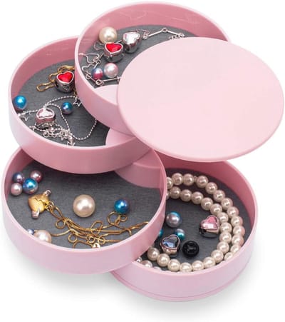 Kleine Sieradendoos voor Vrouwen - Draaibare 4-Lagige Organizer voor Ringen, Armbanden en Oorbellen