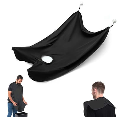 Scheerschort - Baardschort voor heren - Baardtrimschort - Haaropvanger - Scheersjaal - Baardtrim- en opvangschort - 107x67cm - Waterdicht - Antistatisch - Met zuignapjes - Geschikt voor scheren en knippen - Zwart