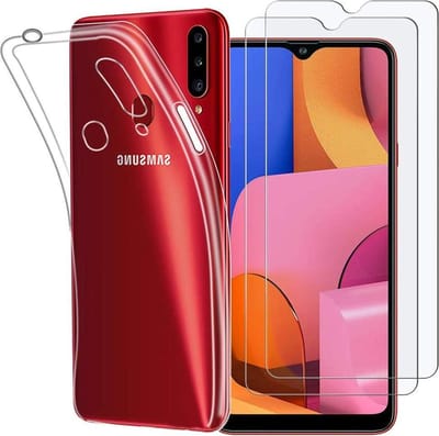 Silicone hoesje transparant met 2 Pack Tempered glas Screen Protector Geschikt voor: Samsung Galaxy A20S