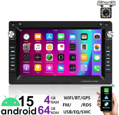 ESSGOO Autoradio - Geschikt Voor VW volkswagen Polo 9N Golf 4 Passat B5 T5 - Android 15 - 4+64GB - Draadloos Apple Carplay & Android Auto - Bluetooth Wifi GPS - 12LED Achteruitrijcamera