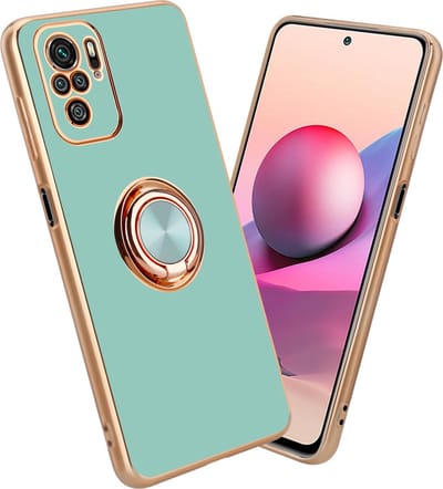 Cadorabo Hoesje geschikt voor Xiaomi RedMi NOTE 10 4G / RedMi NOTE 10S in Glossy Turquoise - Goud met ring - Beschermhoes van flexibel TPU-silicone Case Cover met camerabescherming en magnetische autohouder