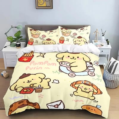 Cartoon Pompom Purin Dekbedovertrek Kinderverjaardagscadeau met Rits Kamerdecoratie voor Tieners volwassenen Microvezel Dekbedovertrek 90x200cm