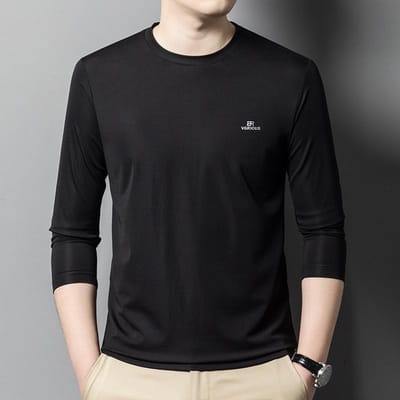 Herfst Heren Zakelijk Vrije Tijd Strijkvrij T-shirt Jonge en Middelbare Leeftijd Papa Top Mode Alles-Match T-shirt XXXXL black