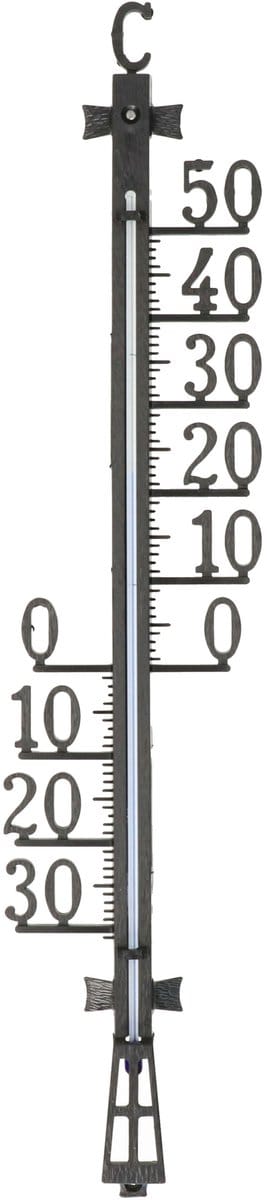 TFA Buiten Thermometer - analoog - kunststof - XL - zwart - 50 x 11 cm - buiten - tuindecoratie
