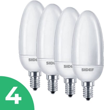 Sidef Kaarslamp Spaarlamp E14 - 11W - Warm Wit Licht (2700K) - 600 lm - 10 jaar - Niet Dimbaar - 4 stuks - Bespaar op energiekosten
