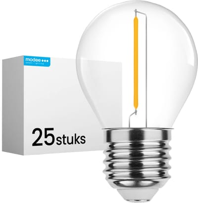 Modee E27 LED Filament Lamp 1W - 70lm - 2700K - Extra Warm Wit - LED Kogellamp G45 - Vervangt 10W Gloeilamp - 25 stuks