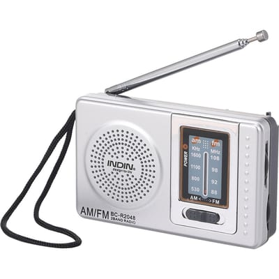 INDIN BC-R2048 Mini AM FM-radio 2-bands radio-ontvanger Draagbare zakradio Ingebouwde luidspreker met zilver