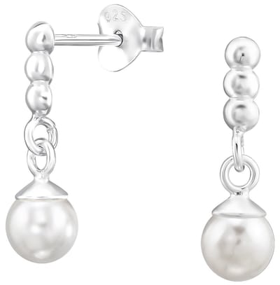 Joy|S - Zilveren bolletje bar oorbellen met parel bedel - balletjes staafje met hangertje - 5 x 16 mm - sterling zilver 925