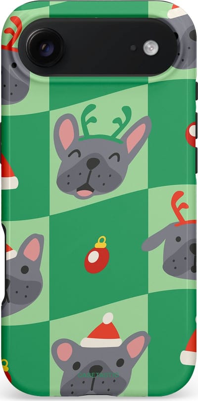 Casetastic hoesje geschikt voor Apple iPhone Air - MagSafe - Dubbellaagse bescherming - Schattige Kersthondjes - Fashion Case - Groen Grijs