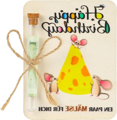 Houten Verjaardagskaart - Houten Kaart Cadeau - Verjaardag Vieren - Met Reageerbuis - 13 x 13 x 1.5 cm - Houtkleur