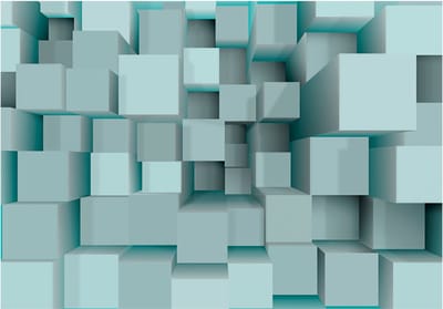 Fotobehangkoning - Behang - Vliesbehang - Fotobehang Kubus 3D - Kubussen - Blue puzzle - 150 x 105 cm