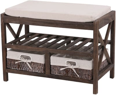 Schoenenrek MCW-C48, zitbank schoenenrek, shabby look vintage 45x65x34cm ~ bruin