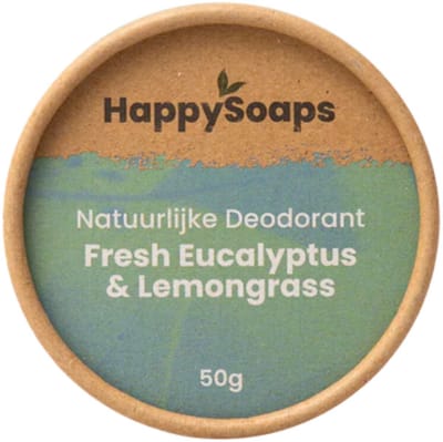 HappySoaps Natuurlijke Deodorant - Fresh Eucalyptus & Lemongrass - Energieke Geurexplosie - 100% Plasticvrij, Vegan & Natuurlijk - 50gr