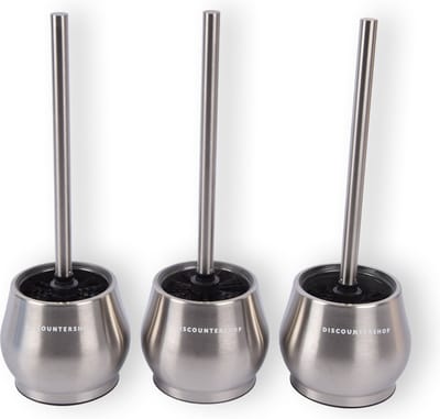 Discountershop Premium Toiletborstelset van Roestvrijstaal - 3x Vrijstaande Toiletborstels met Houder - Zilver – Voor Stijvolle Badkamer & Sanitair