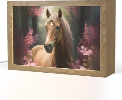 Nachtlampje 30x20 cm - Kinder lampje - Paard - Bloemen - Roze - Natuur - Bos - Tafellamp kinderkamer - Slaapkamer lamp - Bedlamp kinderen - Kinderlampje stopcontact - Wandlamp babykamer - Nachtlampjes