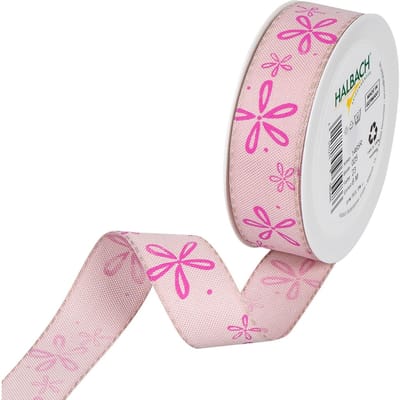 Bedrukt lint "Bloesem" - Lichtroze/Roze