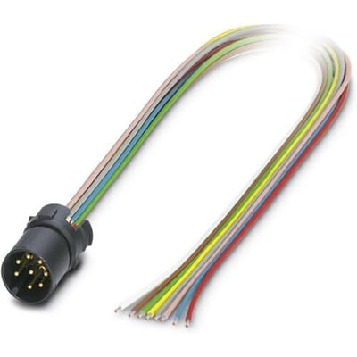 Phoenix contact - Contactblok - 8-polig, connector, recht, M12, polarisatie: A , Voorwandmontage, vierkante flens, afzonderlijke litzendraden, kabellengte: 0,5 m, 0,25 mm2, TPE-litzendraad, (1 stuk)