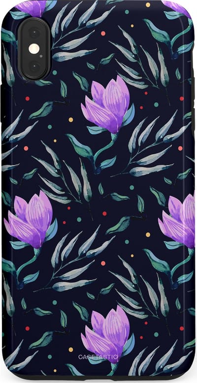 Casetastic hoesje geschikt voor Apple iPhone XS Max - Dubbellaagse bescherming - Mystieke bloemenzee - Fashion Case - Donkerblauw Donkergrijs Grijs Lavendel