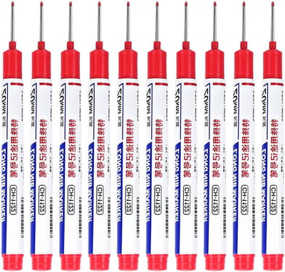 Diepgat Markeerpen - Houtbewerking Pen - Precisie Markeren - Waterdichte Inkt - 10 stuks - Rood
