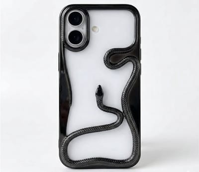 Zwart slang design telefoon hoesje geschikt voor iphone 16 dames en heren met 3D reliëf slang detail, zachte TPU backcover met electroplating rand en effen kleur afwerking