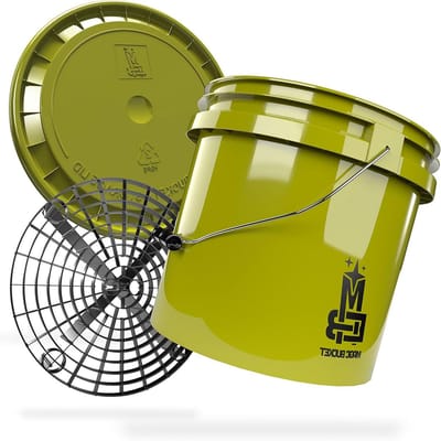 Wasemmer Set - Reinigingsemmer Vuilzeef - Auto Reinigen - Met Grit Guard Inzet - 13 Liter Capaciteit - Kaki Zwart